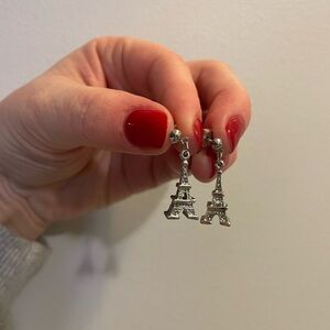 Eiffel Tower Dangle Earrings - Silver Charm